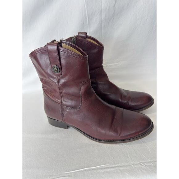 Frye Melissa Button Short Burgundy Leather Side Zip Booties Women’s Size 11B - Picture 1 of 13